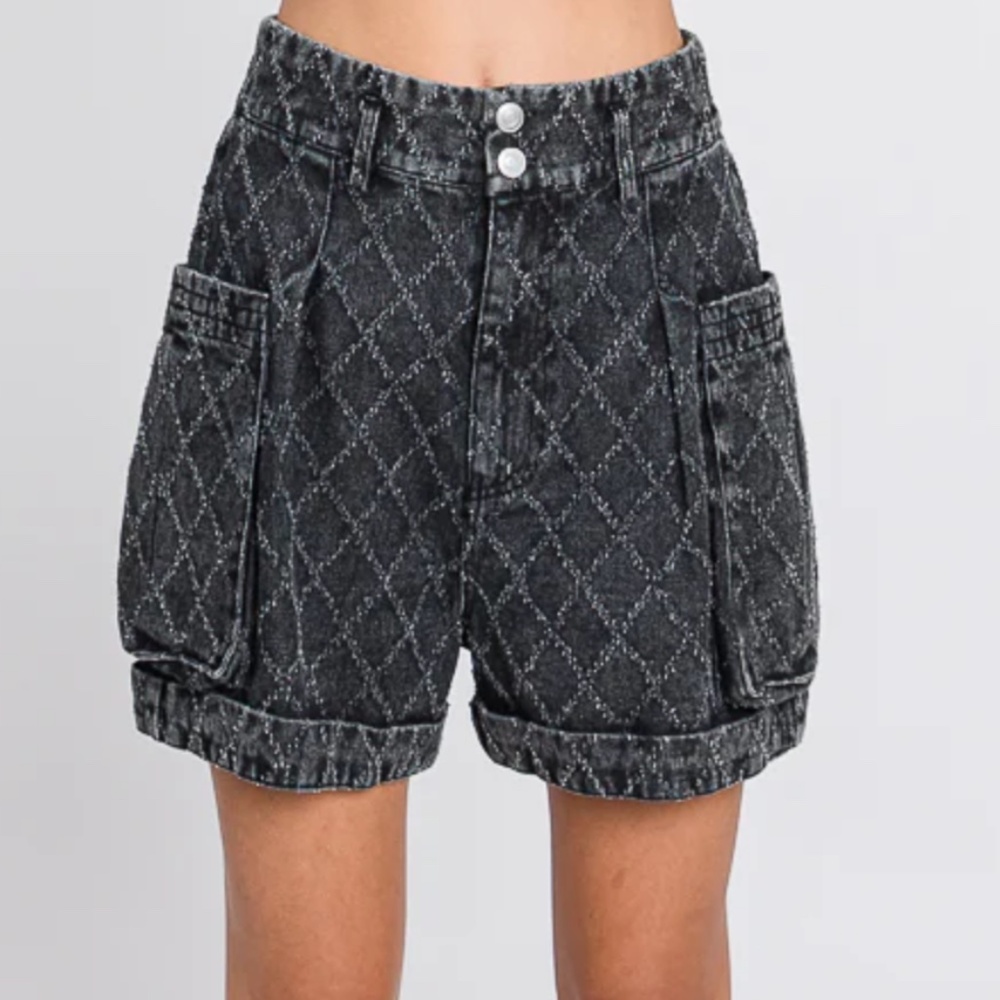 Oli & Hali Black Washed Quilted Cargo Shorts